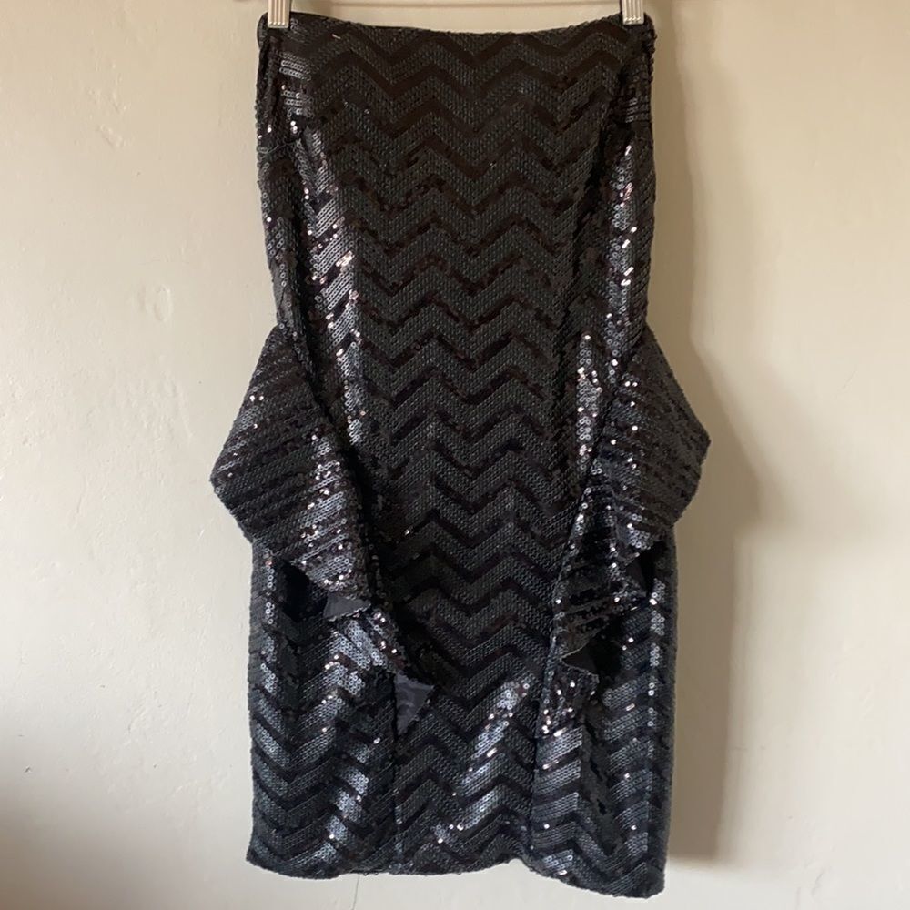 Bebe Black Sequence Dress with Side Ruffles